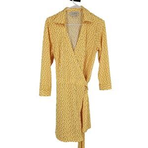 Flora Bea Wrap Romper Shorts Yellow Collar Long Sleeve Tie Waist Mini Size M